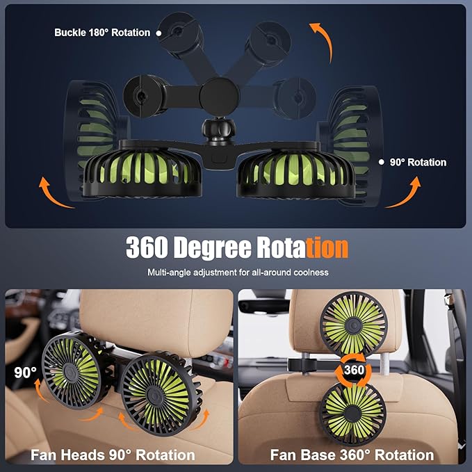 Dual Head USB Car Cooling Fans for Backseat