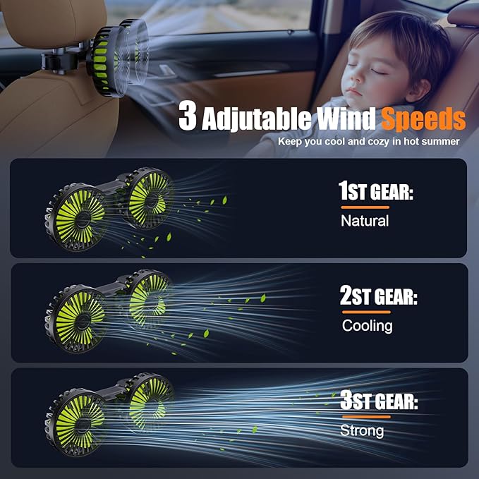 Dual Head USB Car Cooling Fans for Backseat
