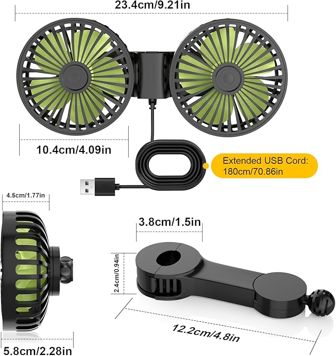 Dual Head USB Car Cooling Fans for Backseat