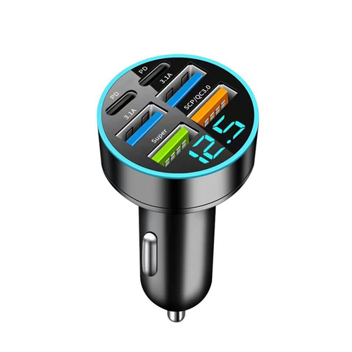 6 Port USB Car Charger Adaptor with Voltmeter