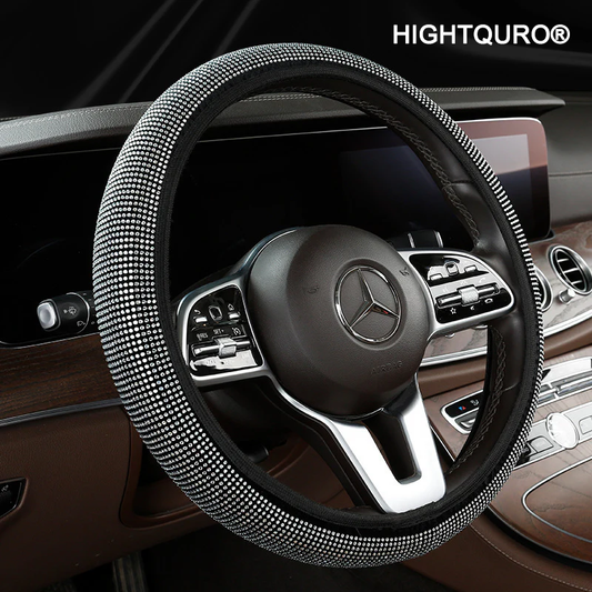 HIGHTQURO® Leather Steering Wheel Cover With Sparkly Crystal