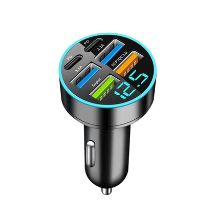 6 Port USB Car Charger Adaptor with Voltmeter